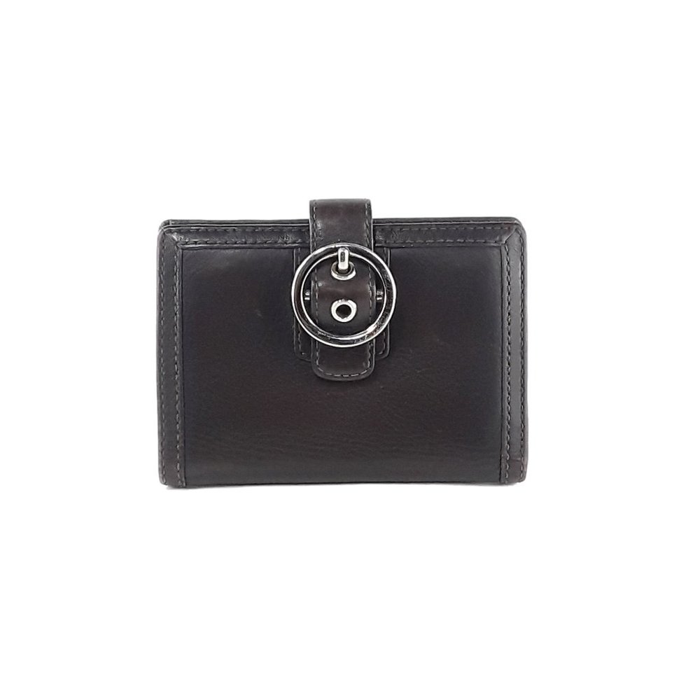 Vintage Coach Leather Brown Buckle Bifold Card Wallet